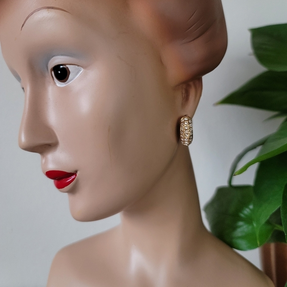 VTG Roman Gold Pave Earrings - Picture 2 of 8